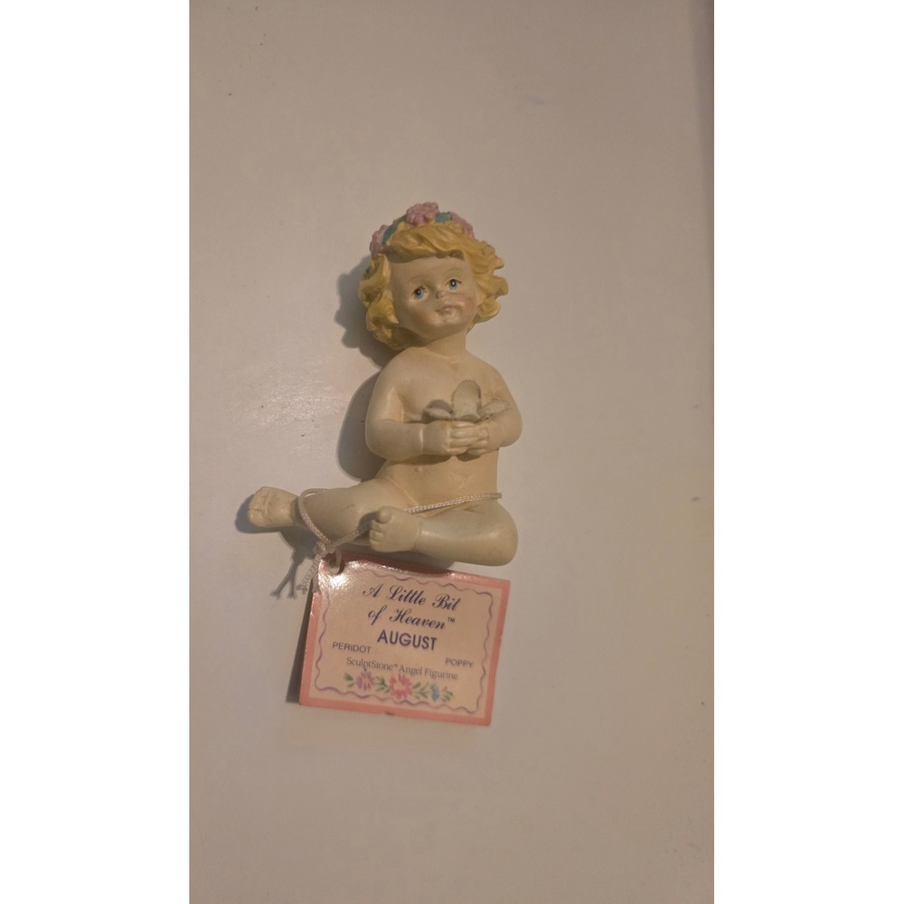 Russ Berrie A Little Bit of Heaven August Angel Figurine Peridot Poppy Cherub